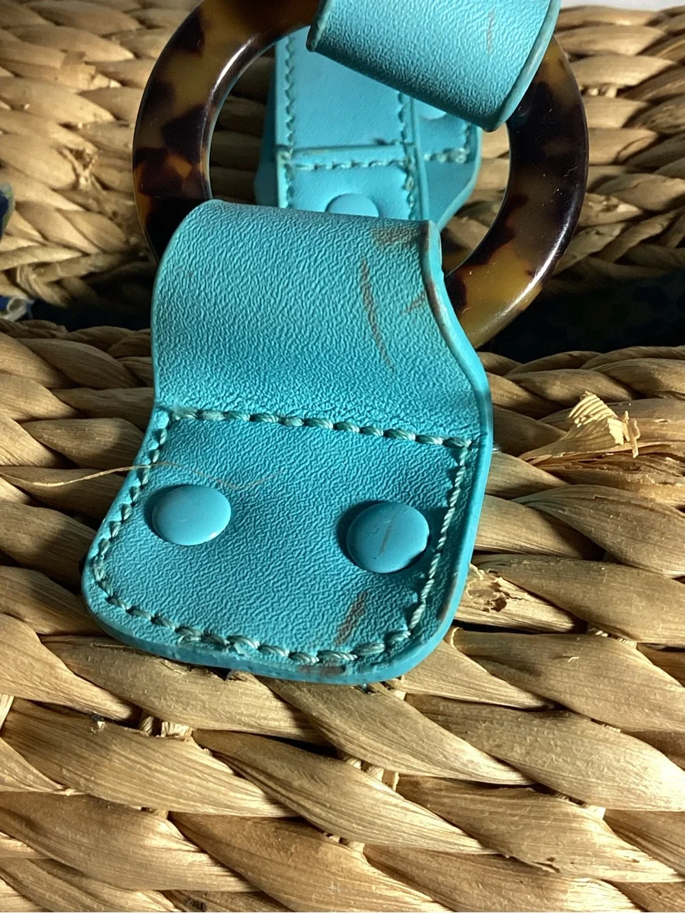 Vera Bradley Turquoise-Strap Woven Tote with Paisley Print